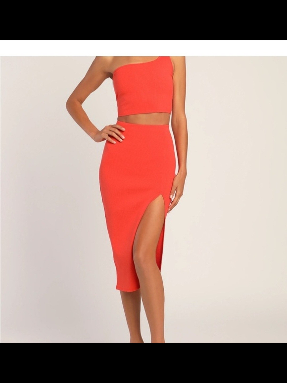 Women's One-Shoulder Orange Midi Skirt with Side Slit